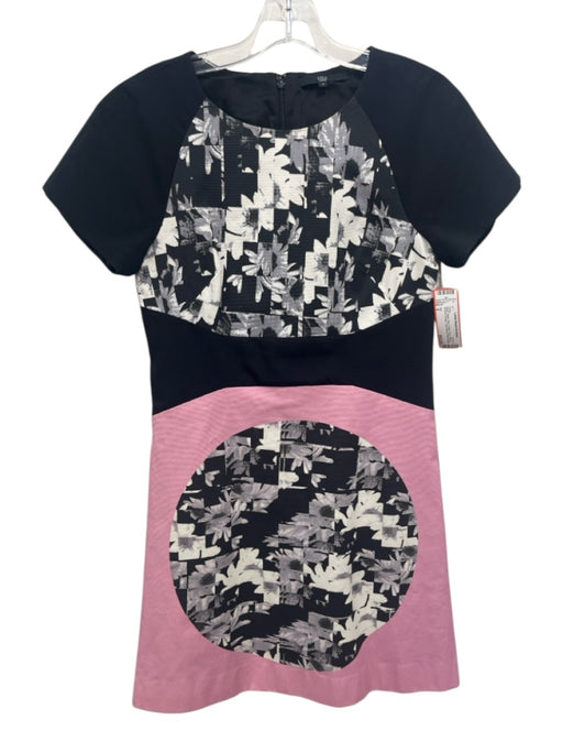 Tibi Size 4 Black, White, Pink Cotton Short Sleeve Abstract Design Dress Black, White, Pink / 4