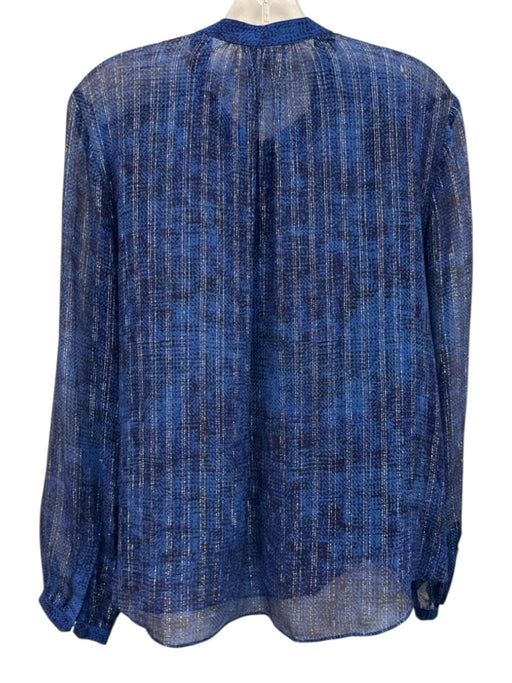 Rebecca Taylor Size 2 Blue No Fabric Tag Metallic Thread Long Sleeve Sheer Top Blue / 2