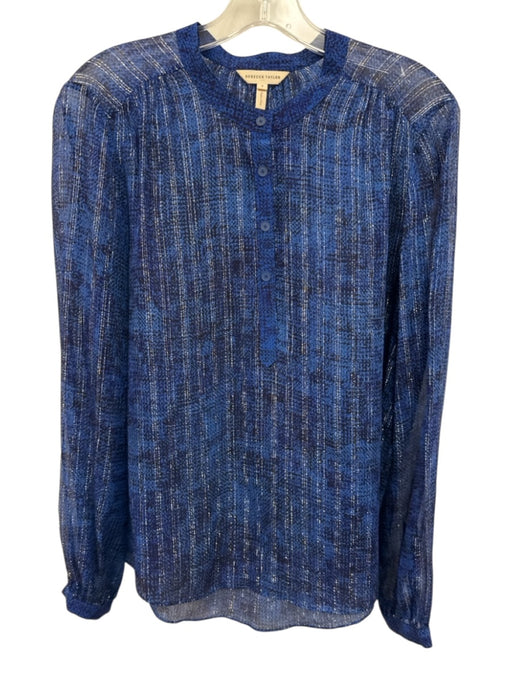Rebecca Taylor Size 2 Blue No Fabric Tag Metallic Thread Long Sleeve Sheer Top Blue / 2