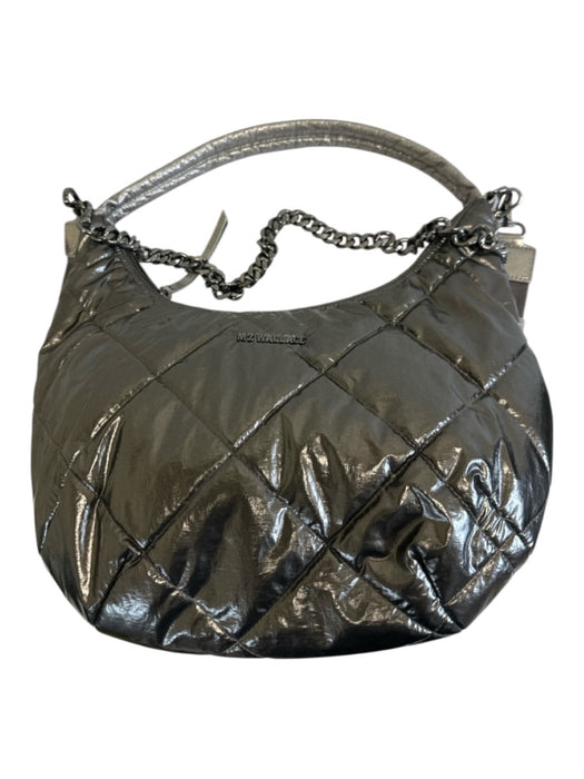 MZ Wallace Silver Synthetic Zip Close Metallic Quilted Crossbody Bag Silver / S