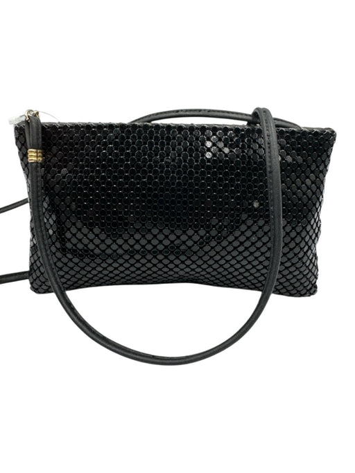 Whiting & Davis Black Crossbody Zip Close Metal Mesh Bag Black