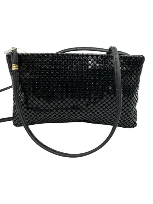 Whiting & Davis Black Crossbody Zip Close Metal Mesh Bag Black