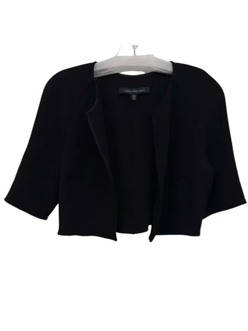 Carmen Marc Valvo Size 6 Black Wool Short Sleeve Bolero Top Black / 6