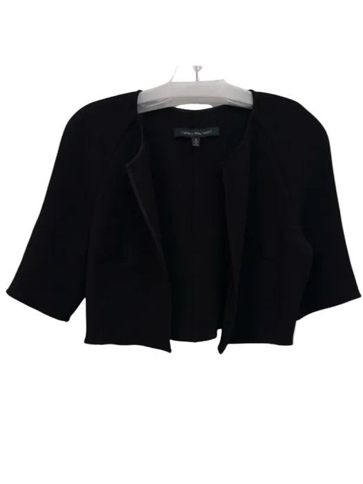 Carmen Marc Valvo Size 6 Black Wool Short Sleeve Bolero Top Black / 6