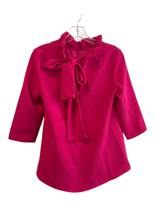 Pomander Place Size XS Pink Polyester Ruffle Collar Tie Detail 3/4 Sleeve Top Pink / XS