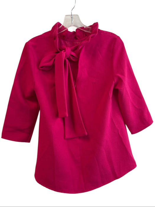 Pomander Place Size XS Pink Polyester Ruffle Collar Tie Detail 3/4 Sleeve Top Pink / XS