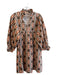 Sofia Size Est S Brown, Pink & White Cotton Mini V Neck Long Sleeve Dress Brown, Pink & White / Est S