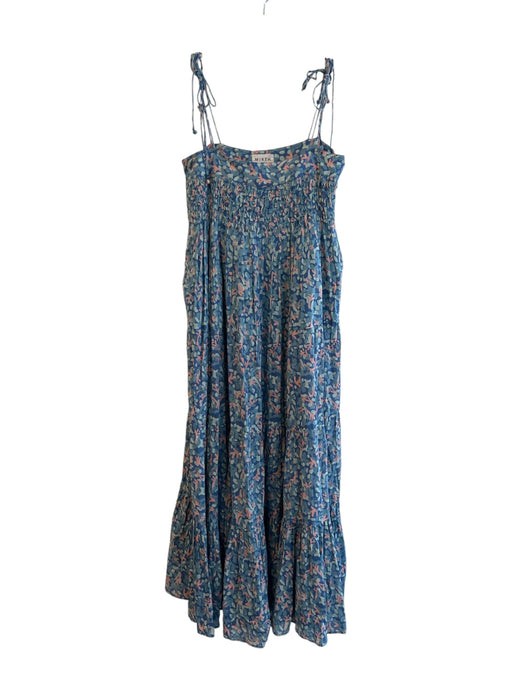 Mirth Size XS Blue & Multi Cotton Spaghetti Strap Abstract Print Tiered Dress Blue & Multi / XS