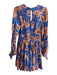 Omika Size S Blue & Pink Modal Long Sleeve Floral Print V Cut Dress Blue & Pink / S