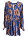 Omika Size S Blue & Pink Modal Long Sleeve Floral Print V Cut Dress Blue & Pink / S