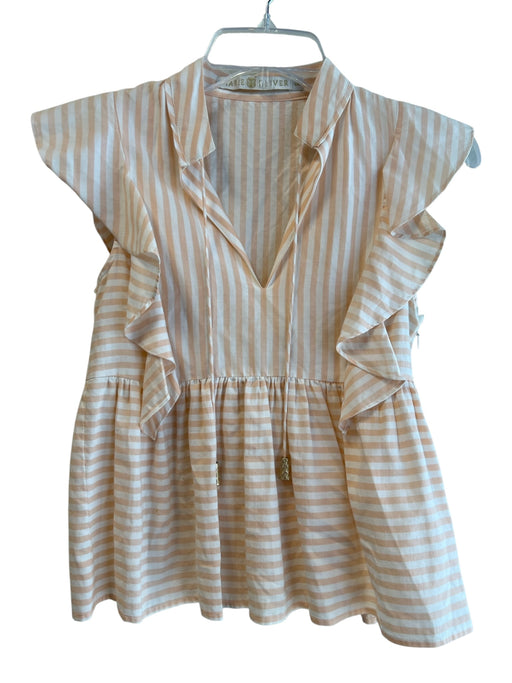 Marie Oliver Size XXS Pink & White Silk & Cotton Short Sleeve Striped V Neck Top Pink & White / XXS