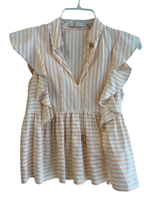 Marie Oliver Size XXS Pink & White Silk & Cotton Short Sleeve Striped V Neck Top Pink & White / XXS
