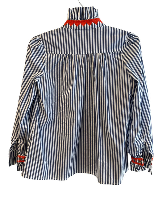 CK Bradley Size XS Blue White & Red Polyester Long Sleeve Striped V Back Top Blue White & Red / XS