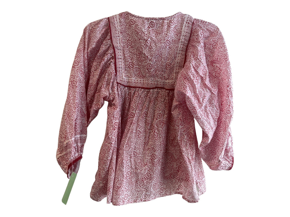 Cleobella Size XS Red & White Cotton Long Sleeve Floral Print V Neck Top Red & White / XS