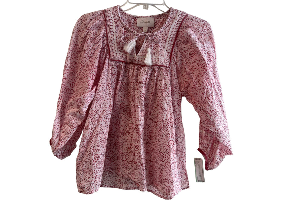 Cleobella Size XS Red & White Cotton Long Sleeve Floral Print V Neck Top Red & White / XS