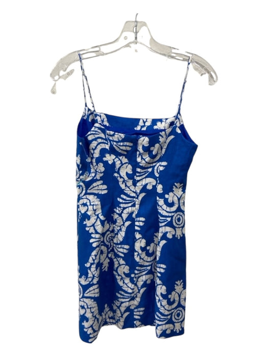 Rhode Size 4 Blue & White Linen All Over Print Spaghetti Strap Back Zip Dress Blue & White / 4