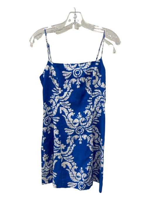 Rhode Size 4 Blue & White Linen All Over Print Spaghetti Strap Back Zip Dress Blue & White / 4