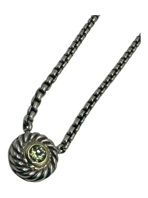 David Yurman Silver & Green Silver Lobster Clasp Dome Gold Detail Necklace Silver & Green