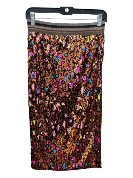 Le Superbe Size S Multicolor Polyester Sequined Neon Striped Leopard Print Skirt Multicolor / S