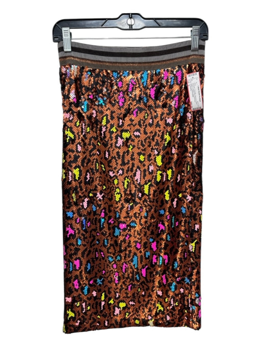 Le Superbe Size S Multicolor Polyester Sequined Neon Striped Leopard Print Skirt Multicolor / S