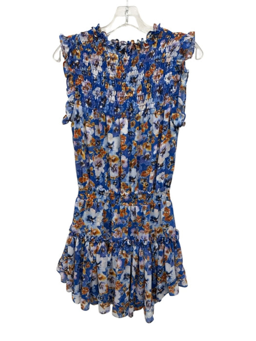 Misa Size XS Blue & Multi Polyester Keyhole Front smocked Floral Print Dress Blue & Multi / XS
