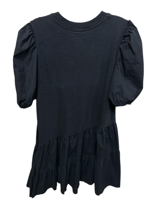 Cinq a Sept Size XS Black Cotton Short Puff Sleeve Mini Drop Waist Dress Black / XS