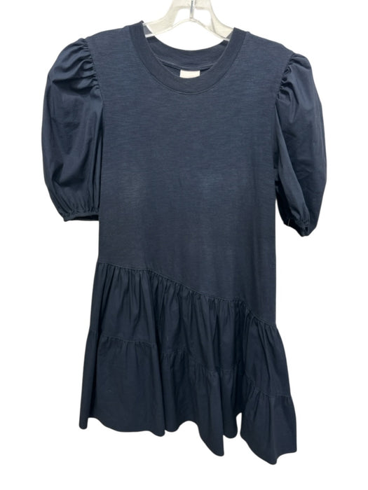 Cinq a Sept Size XS Black Cotton Short Puff Sleeve Mini Drop Waist Dress Black / XS