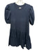 Cinq a Sept Size XS Black Cotton Short Puff Sleeve Mini Drop Waist Dress Black / XS