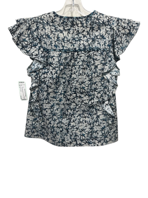 Veronica Beard Size 2 Blue & White Cotton Sleeveless V Neck Printed Top Blue & White / 2