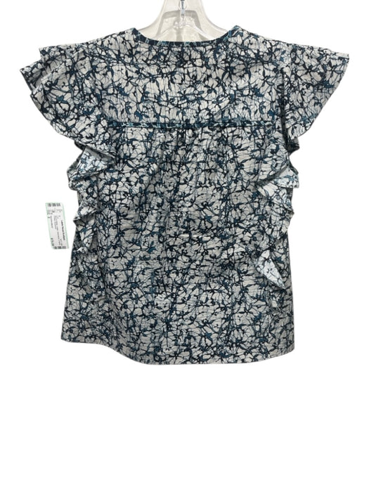 Veronica Beard Size 2 Blue & White Cotton Sleeveless V Neck Printed Top Blue & White / 2