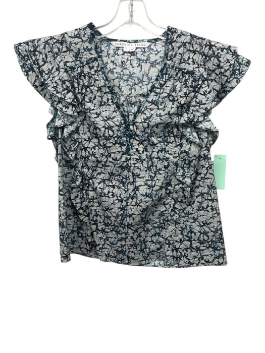 Veronica Beard Size 2 Blue & White Cotton Sleeveless V Neck Printed Top Blue & White / 2