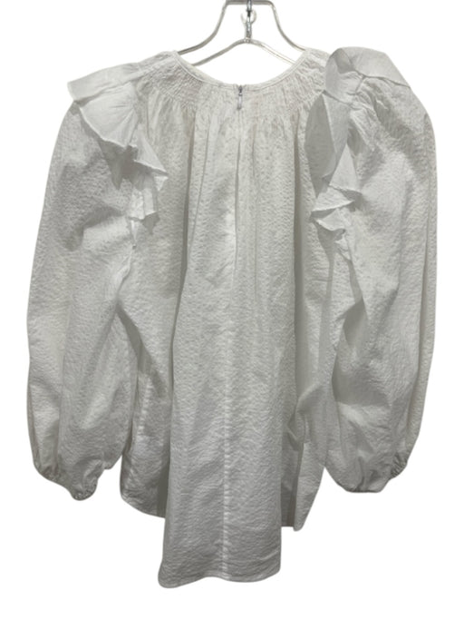 Secular Size XS White Cotton Zip Back Crepe Smocked Detail Top White / XS
