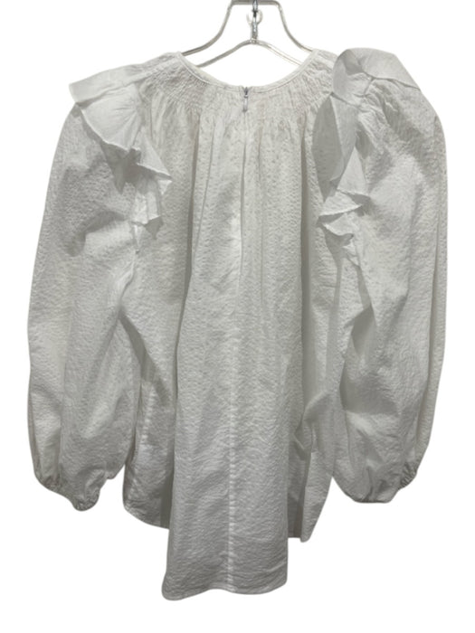 Secular Size XS White Cotton Zip Back Crepe Smocked Detail Top White / XS
