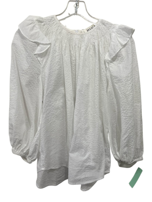 Secular Size XS White Cotton Zip Back Crepe Smocked Detail Top White / XS