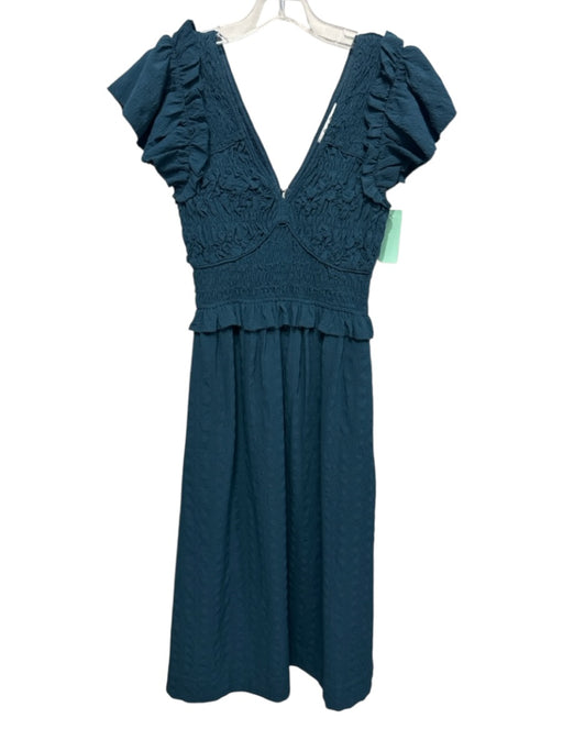 Sea New York Size XS Dark Teal Polyester V Neck Sleeveless Smocked Maxi Dress Dark Teal / XS