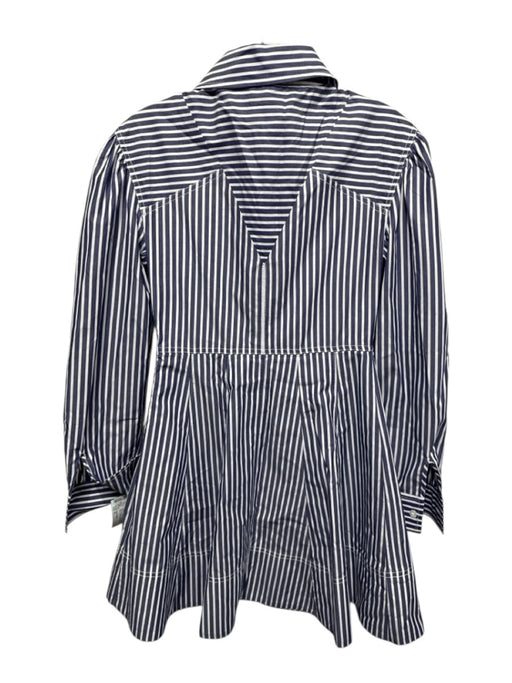 Tanya Taylor Size 0 Navy & white Cotton Striped 1/4 Button Mini Collared Dress Navy & white / 0