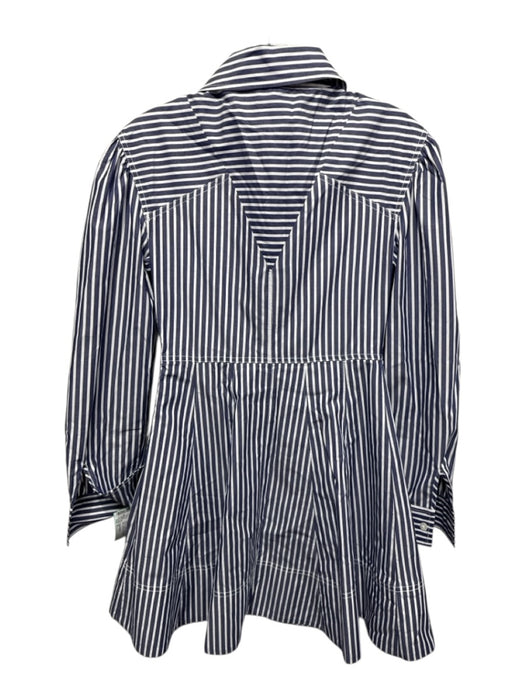 Tanya Taylor Size 0 Navy & white Cotton Striped 1/4 Button Mini Collared Dress Navy & white / 0