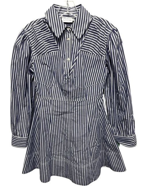 Tanya Taylor Size 0 Navy & white Cotton Striped 1/4 Button Mini Collared Dress Navy & white / 0