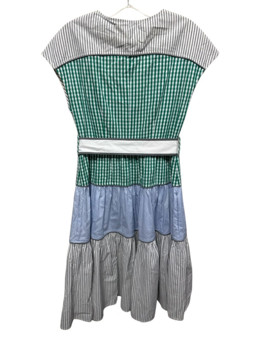 Love Binetti Size XS Green & Multi Cotton Gingham Sleeveless Mixed Fabric Dress Green & Multi / XS