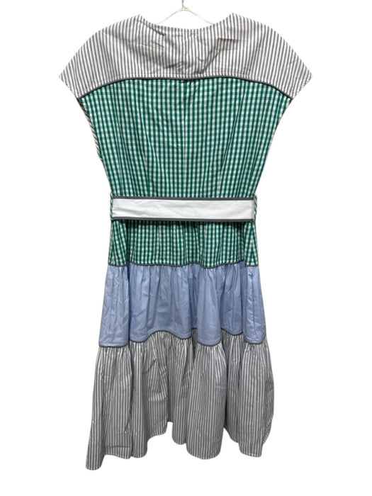 Love Binetti Size XS Green & Multi Cotton Gingham Sleeveless Mixed Fabric Dress Green & Multi / XS