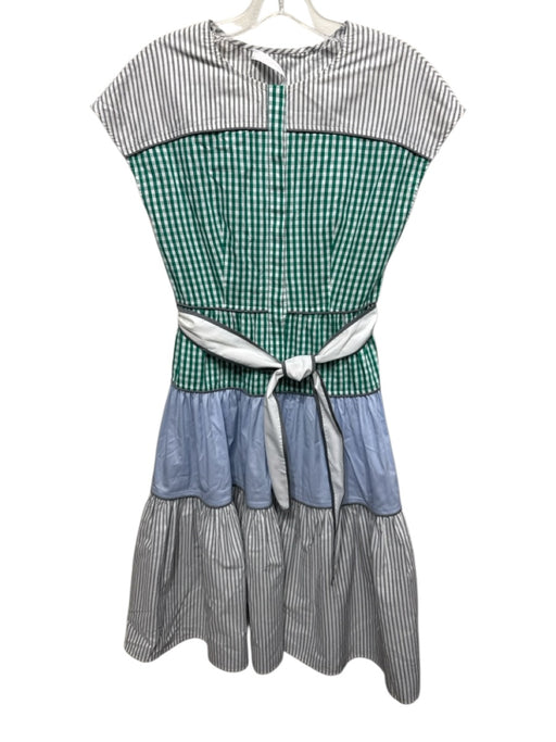 Love Binetti Size XS Green & Multi Cotton Gingham Sleeveless Mixed Fabric Dress Green & Multi / XS