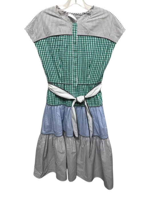 Love Binetti Size XS Green & Multi Cotton Gingham Sleeveless Mixed Fabric Dress Green & Multi / XS