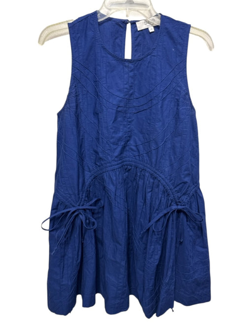 Sea New York Size XS Navy Cotton Keyhole Back Sleeveless Mini Textured Dress Navy / XS