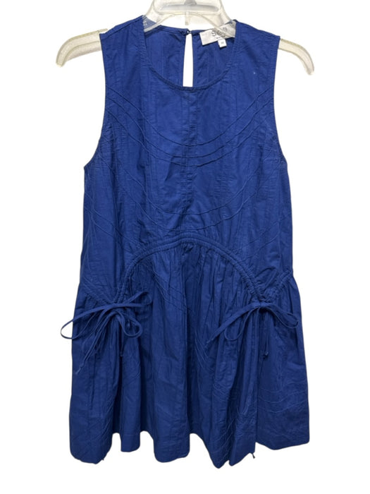 Sea New York Size XS Navy Cotton Keyhole Back Sleeveless Mini Textured Dress Navy / XS