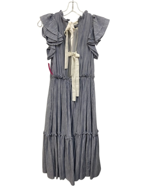 Cinq a Sept Size 2 Blue & White Cotton Sleeveless Striped Tie Back Maxi Dress Blue & White / 2