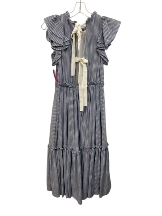 Cinq a Sept Size 2 Blue & White Cotton Sleeveless Striped Tie Back Maxi Dress Blue & White / 2