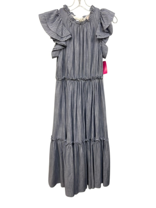 Cinq a Sept Size 2 Blue & White Cotton Sleeveless Striped Tie Back Maxi Dress Blue & White / 2