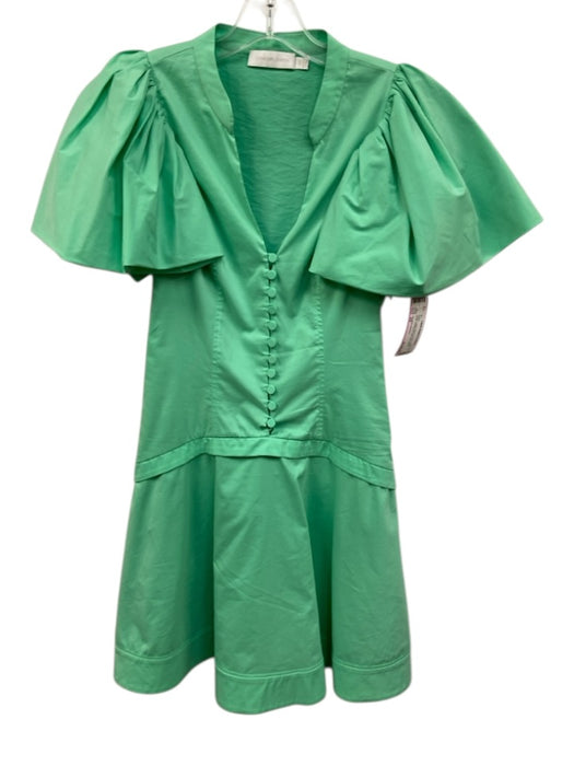 Jonathan Simkhai Size XS Green Cotton Blend V Neck Button Front Mini Dress Green / XS