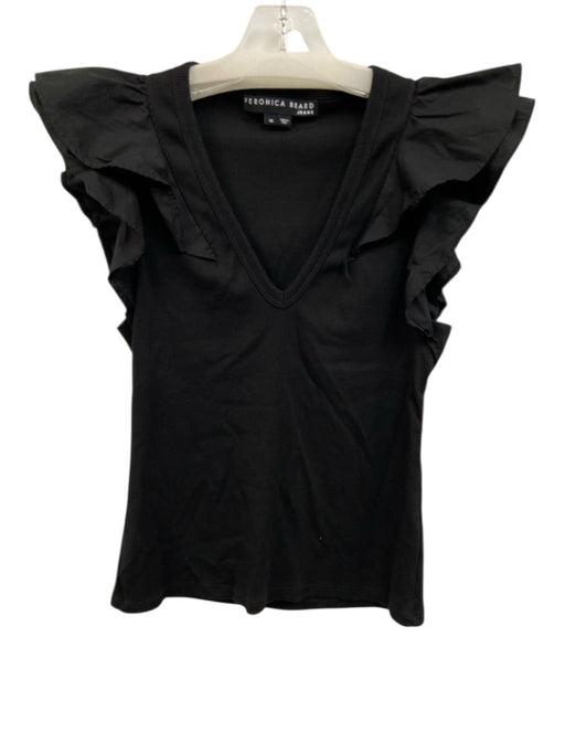 Veronica Beard Size XS Black Cotton Blend Sleeveless V Neck Ribbed Top Black / XS