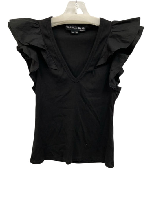 Veronica Beard Size XS Black Cotton Blend Sleeveless V Neck Ribbed Top Black / XS